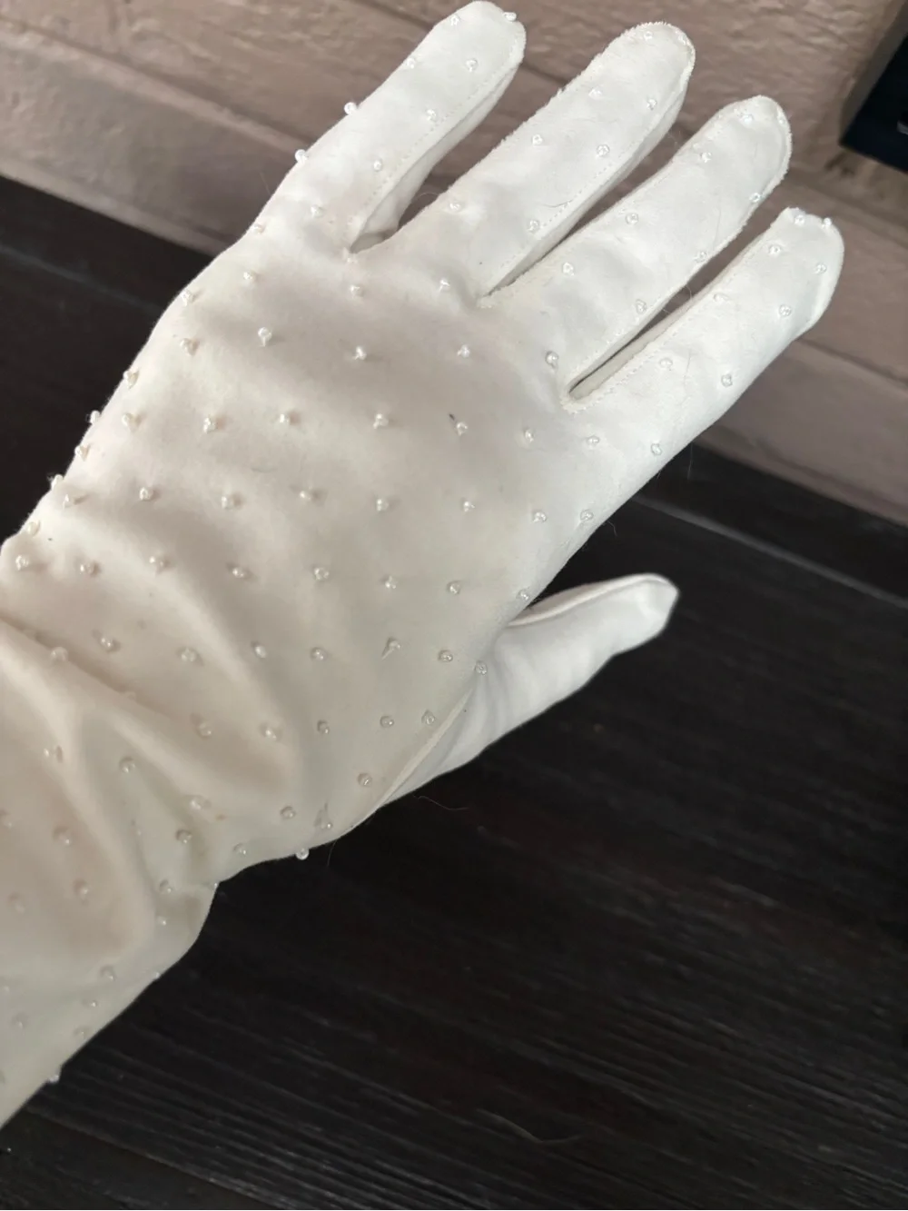 Vintage  50’s White Beaded Long  Gloves